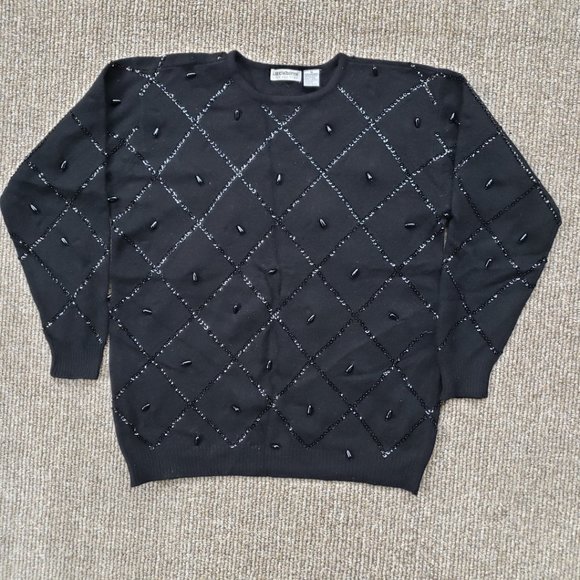 Vintage 90s Angora Lambswool Sweater Liz Clairborne Women's Medium Black - Picture 1 of 9